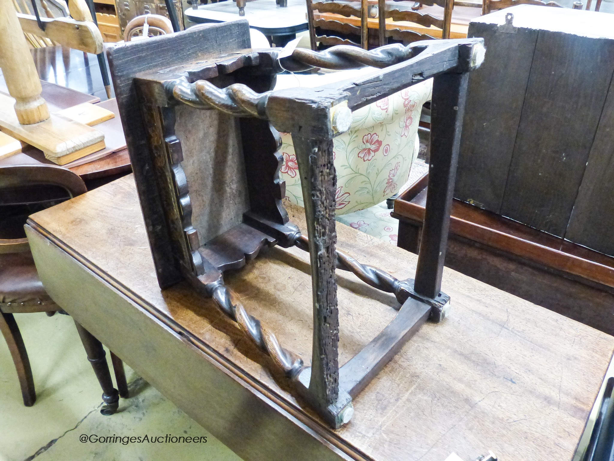 A late 19th / early 20th century oak joint stool on spiral-turned legs, width 46cm, depth 32cm, height 46cm